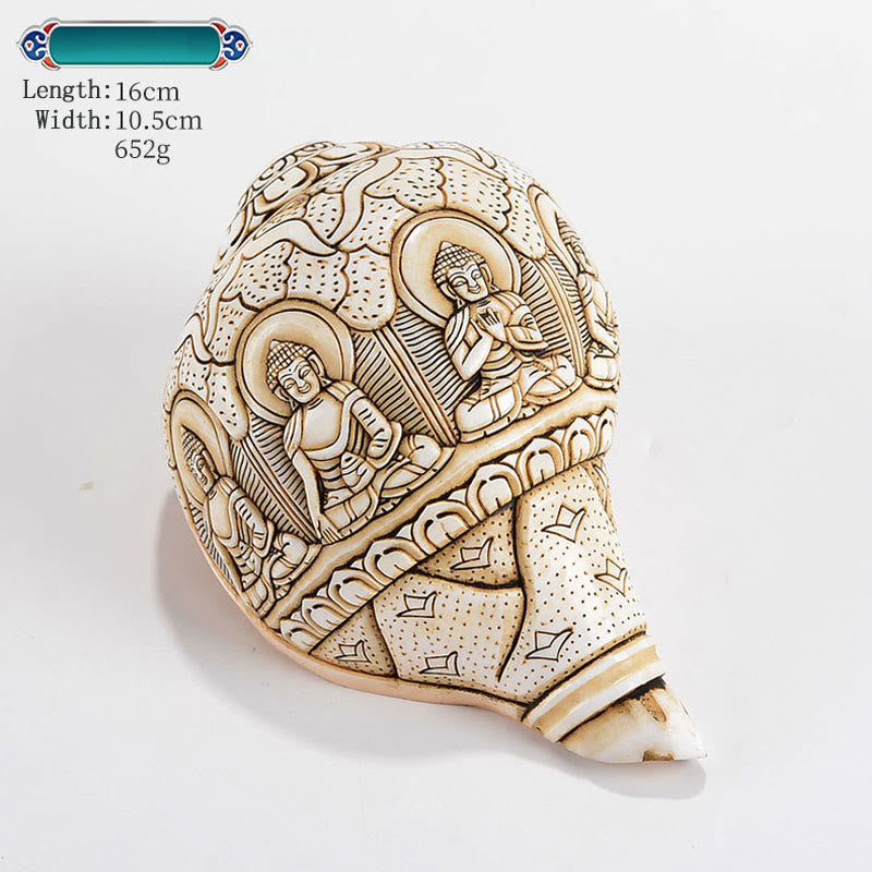 Engraved Shankha Wealth Conch – in brocade bag with drawstring, portable protection talisman storage