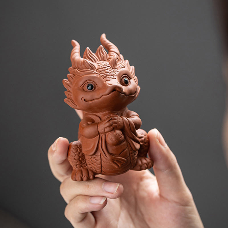 Luck Dragon Purple Clay Tea Pet - handcrafted dragon figurine, auspicious decor