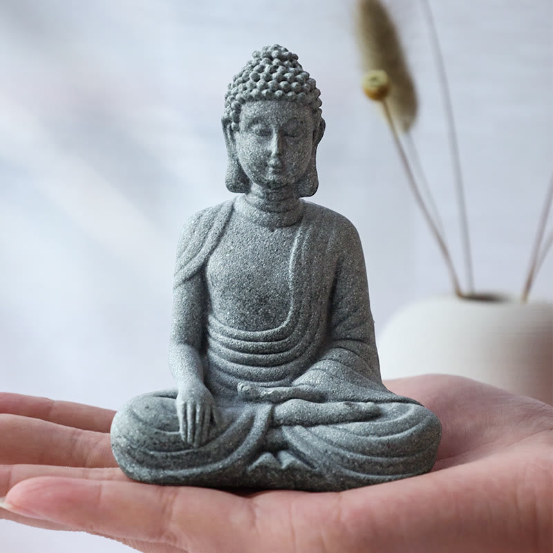 Tibetan Singing Bowl Gift Bundle – Mini Buddha statue held in hand, stone meditation figurine