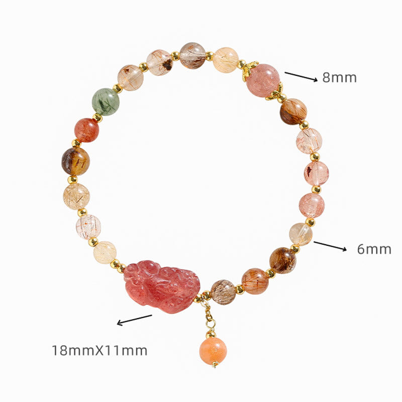 Rutilated Quartz Strawberry Quartz PiXiu Bracelet, image 8, healing bracelet