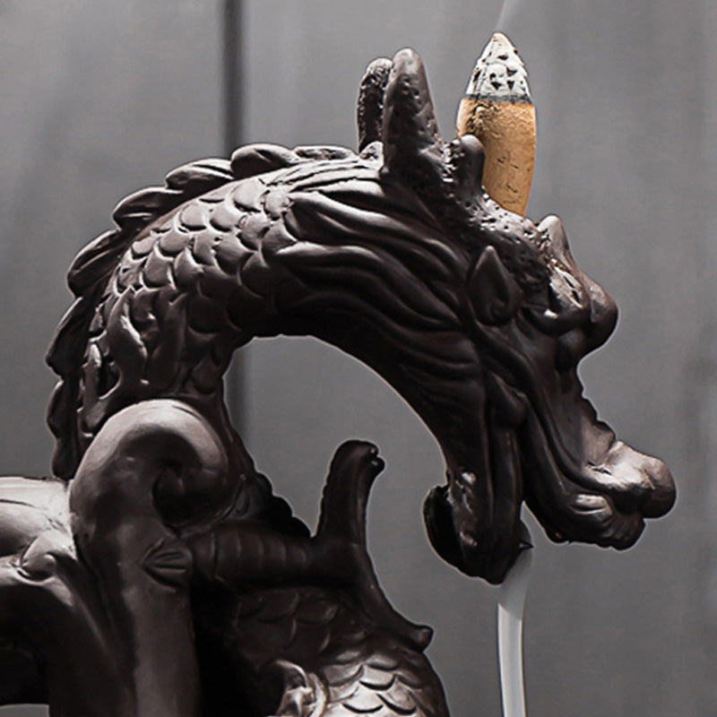Dragon Incense Burner - Close-up dragon head with sphere and smoke flow, Serene