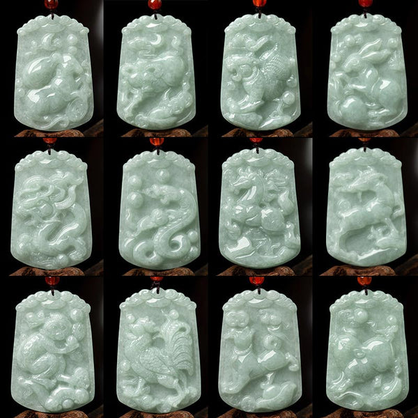 Natural Jade Zodiac Amulet Pendant – 12 zodiac animals jade pendant collection grid catalog, Complete