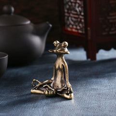 Mini Frog Turtle Koi Copper Decor – copper frog figurine with patina finish, miniature Feng Shui desk ornament