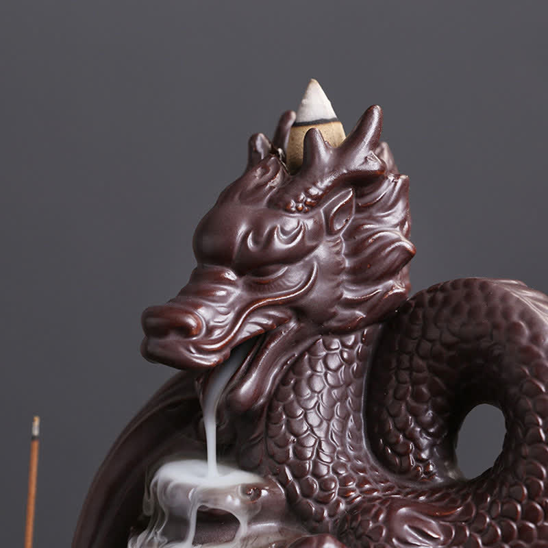 Dragon Pattern Ceramic Incense Burner – dragon head macro detail with glazed scales and horns, Feng Shui