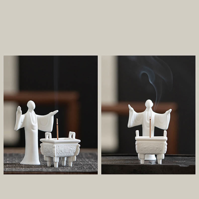 Dragon Ceramic Incense Burner – round tripod censer with handles, smooth finish, black background, elegant