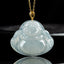 Laughing Buddha Jade Pendant Necklace – Natural green jadeite Budai charm on steel chain, men jewelry