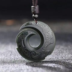 One's Luck Improves Design Patern Hetian Cyan Jade Peace Buckle Luck Necklace Pendant