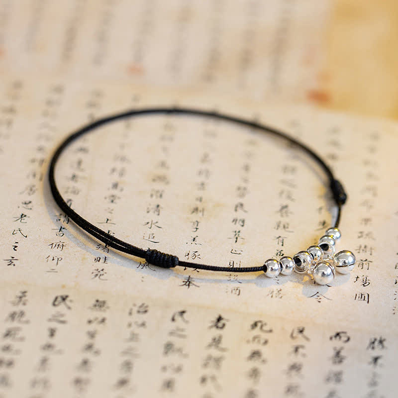 925 Sterling Silver Red String Bell Charm Anklet, image 11