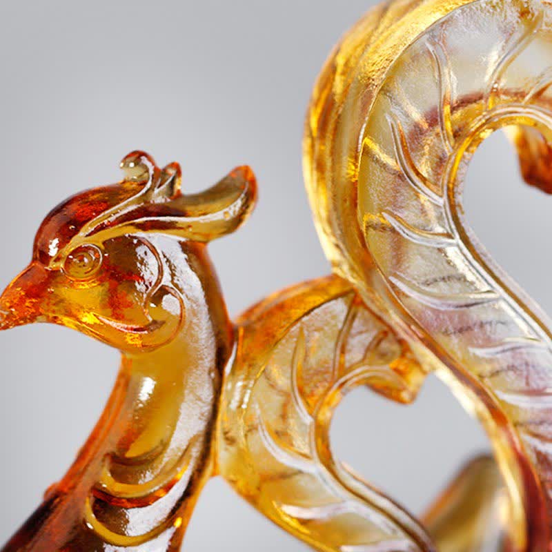 Vermilion Bird Phoenix Head - golden amber phoenix close-up, flowing crest, regal
