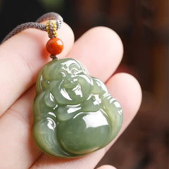 Hetian Jade Laughing Buddha Abundance String Necklace Pendant – red string neck collarbone, prosperity jade jewelry