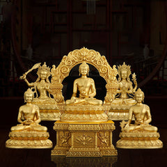 Shakyamuni Amitabha Medicine Buddha Copper Statue Decor – front view triad set, Buddhist trinity copper art