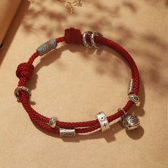 Silver Gold Koi Pixiu Bracelet - front view, 925 silver gold swallowing beast with koi fish, braided