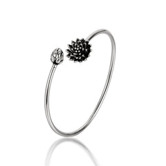 White Copper Lotus Enlightenment Bangle - single cuff on white, lotus terminals, clarity