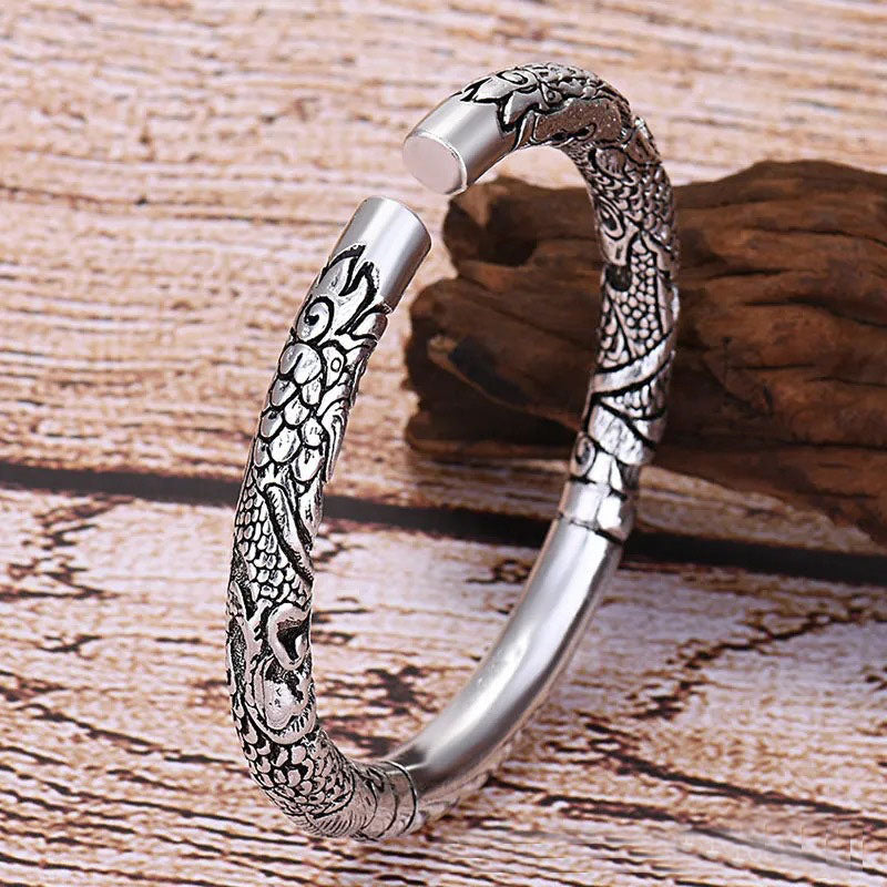 Dragon Auspicious Clouds Bangle – high-relief dragon scale carving detail, Cultural Symbol