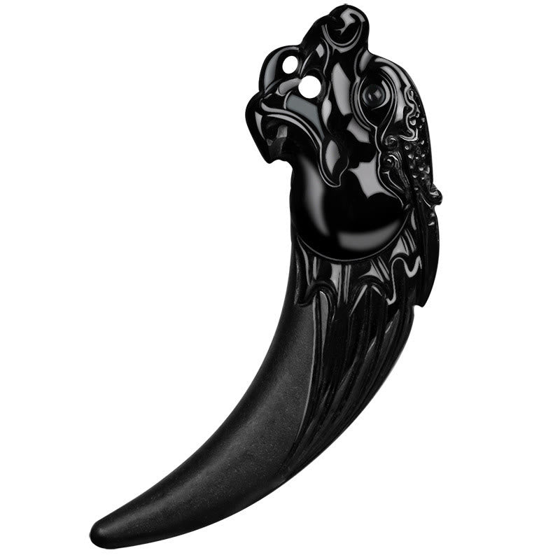 Black Jade Dragon Tooth Pendant – white background hero shot, carved creature head with bore holes, guardian jewelry