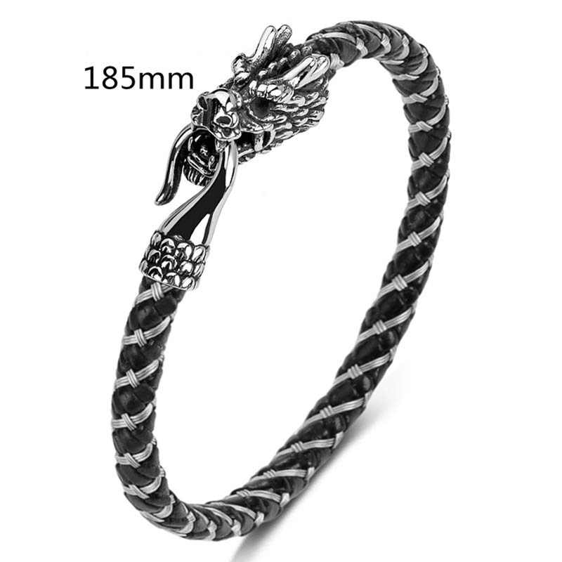 Dragon Protection Bracelet - Dragon head on wire-wrapped leather, 185mm, Crafted