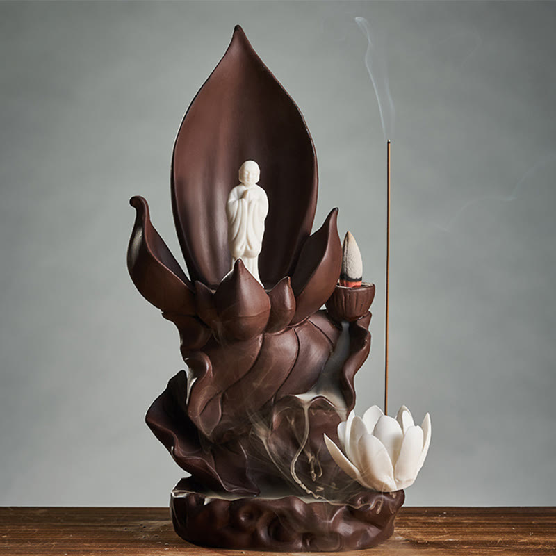 Lotus Buddha Avalokitesvara Purple Clay Incense Burner – natural clay color variation, artisan earth tone appeal