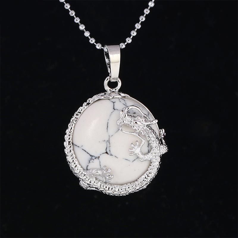 Dragon Multi-Stone Crystal Healing Pendant – White howlite dragon with black web veining, balanced