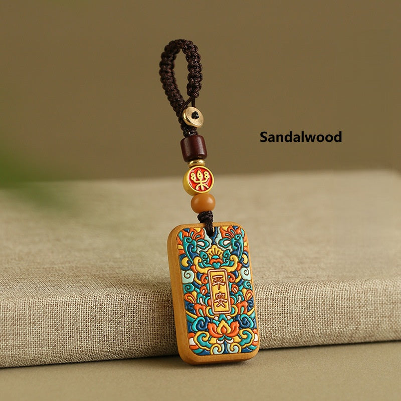 Painted Sandalwood 'Peace' Talisman Keychain for Safe Travels – Sandalwood, image 4, lucky charm