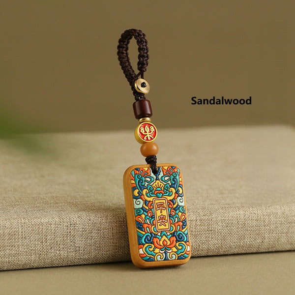 Painted Sandalwood 'Peace' Talisman Keychain for Safe Travels – Sandalwood, image 4, lucky charm