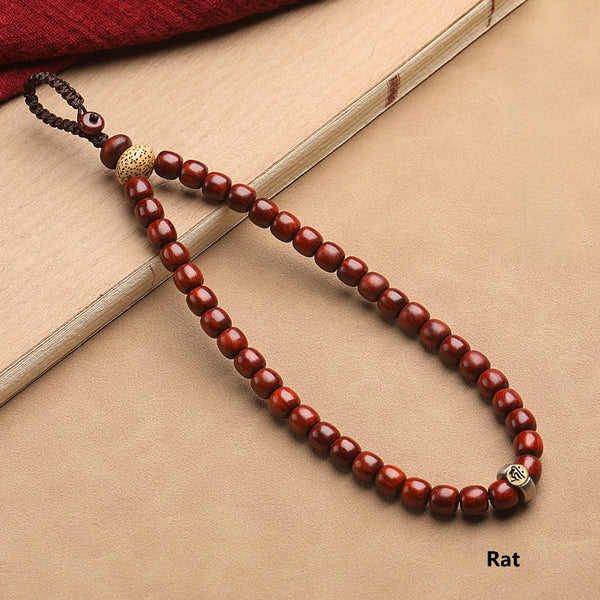Natural Sandalwood Zodiac Buddha Keychain – Long Chain / Rat, image 1, lucky charm
