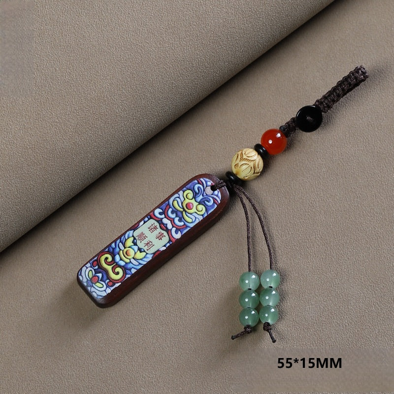 Painted Sandalwood 'Lucky Pig' Keychain – Rosewood, image 4, lucky charm