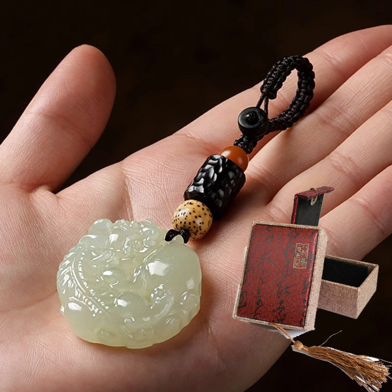 Jade Pi Xiu Keychain with Gemstone Ball, image 9, lucky charm