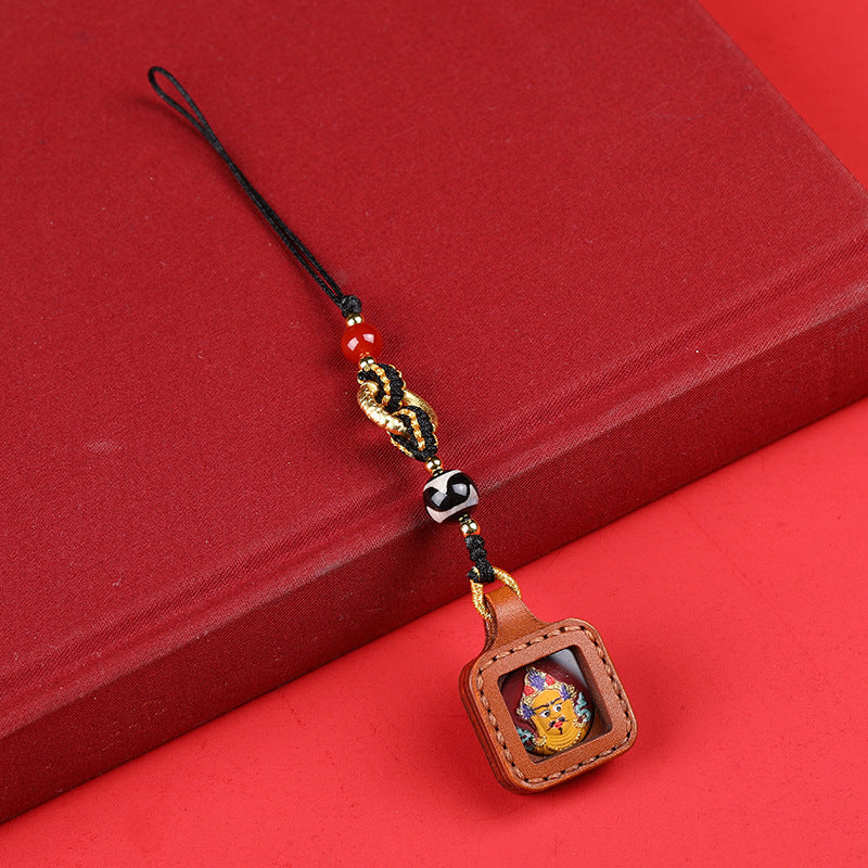 Tibetan Buddhist Palden Lhamo Thangka Keychain – Square / Yellow Jambhala, image 8, lucky charm