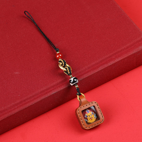Tibetan Buddhist Palden Lhamo Thangka Keychain – Square / Yellow Jambhala, image 8, lucky charm