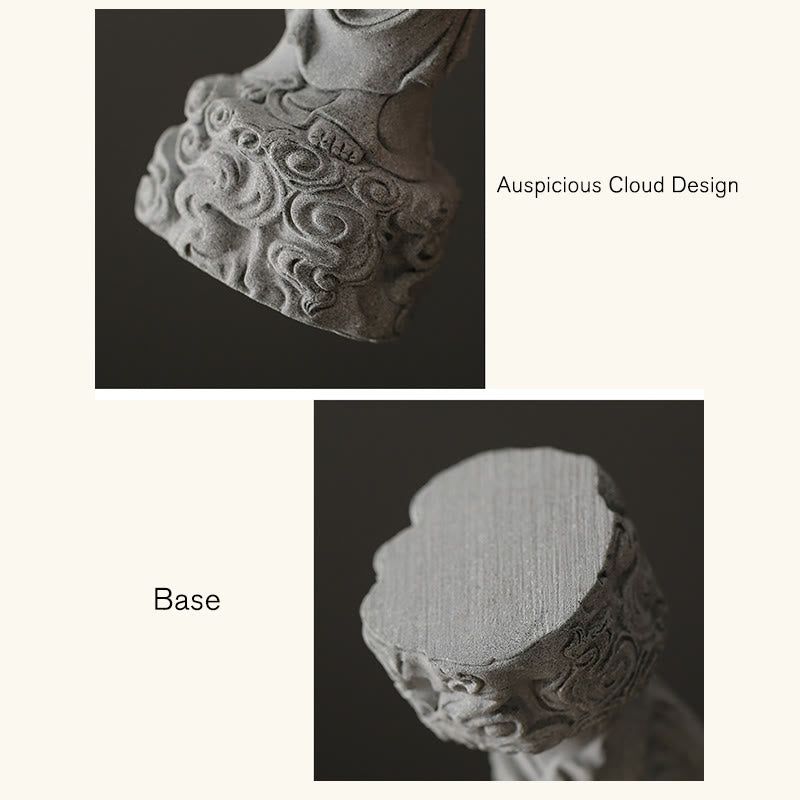 Meditation Auspicious Buddha – cloud pattern base sandstone, serene home decor statue