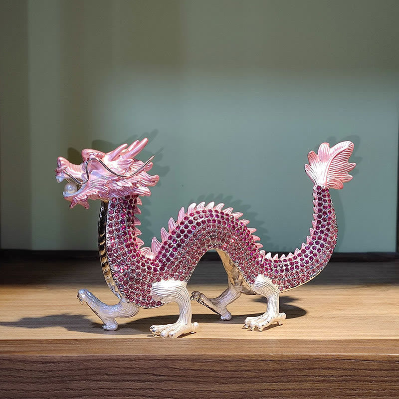 Handmade Feng Shui Dragon Decoration – Iridescent pink dragon, magenta crystal body on wood, elegant decor, Glamorous