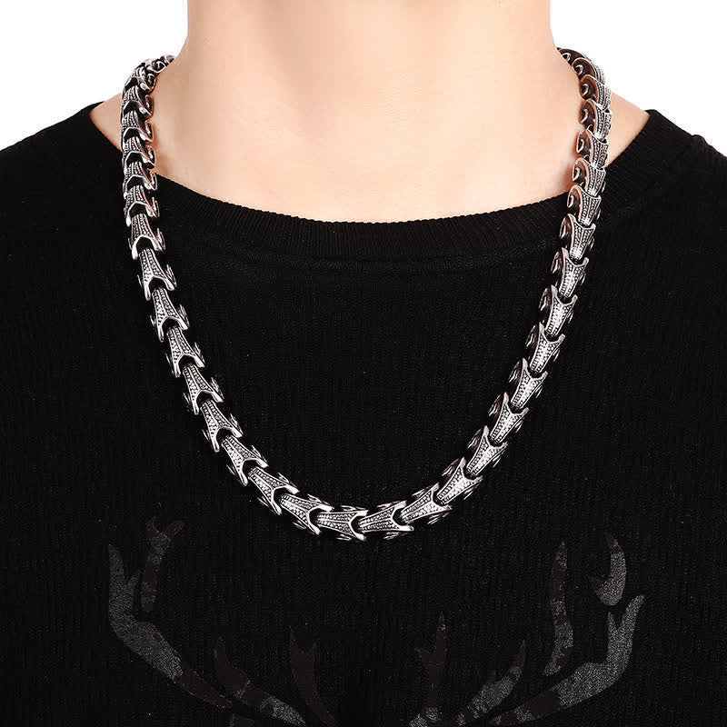 Dragon Necklace Bracelet Set - Thick silver scale chain on black sweater, Strength
