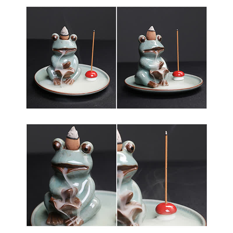 Meditation Frog Ceramic Lotus Incense Burner | Tranquility