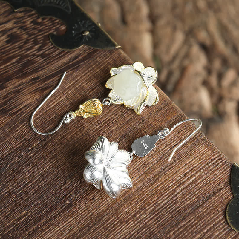 White Jade Lotus Drop Earrings