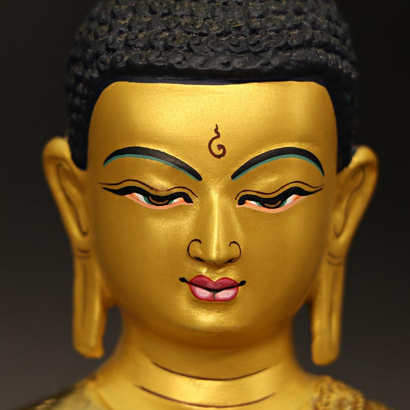 Shakyamuni Medicine Buddha Statue – compassionate face gold paint detail, medicine buddha expression