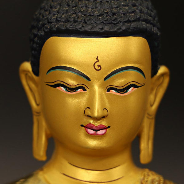 Shakyamuni Medicine Buddha Statue – compassionate face gold paint detail, medicine buddha expression