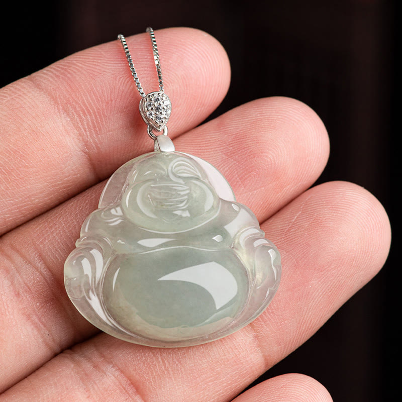 Green Jade Buddha – translucent stone detail, prosperity necklace