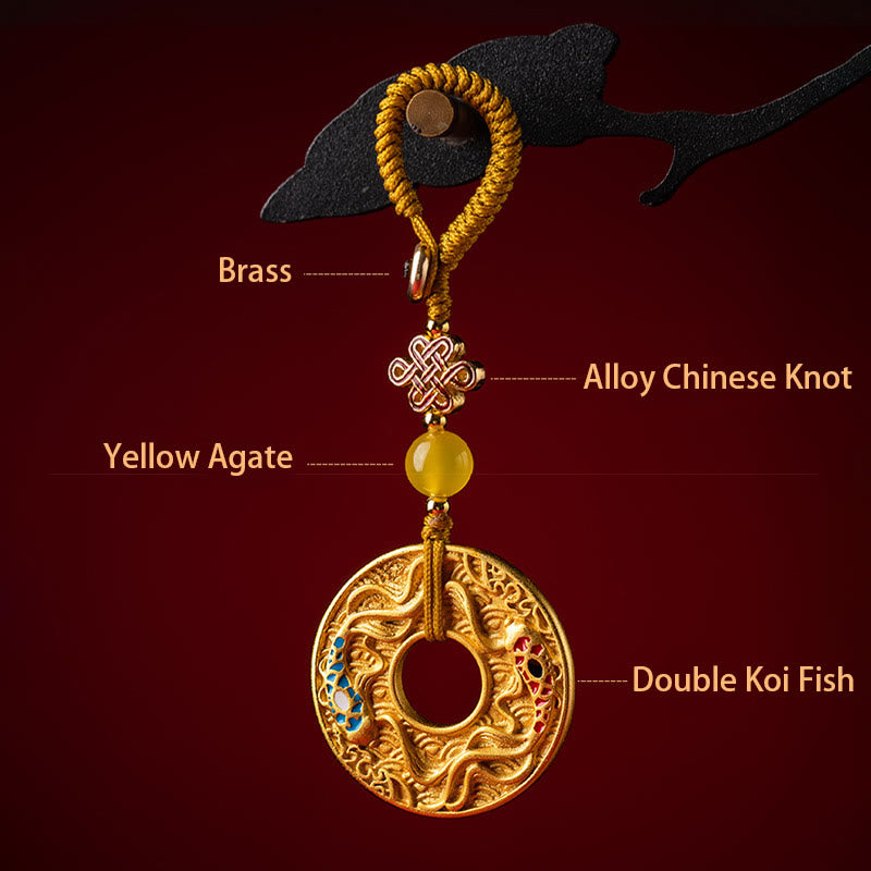 Koi Fish Keychain Detail - swimming posture of double koi in circular peace buckle