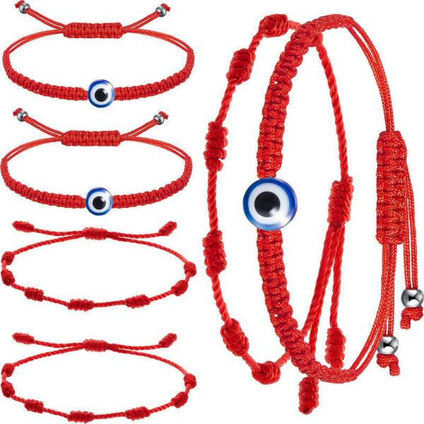 4Pcs Evil Eye Red String – Multi-view red string bracelets with nazar charms and macrame knots