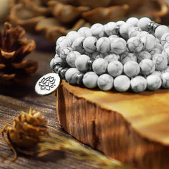 Pulsera de curación de loto de turquesa blanca Mala