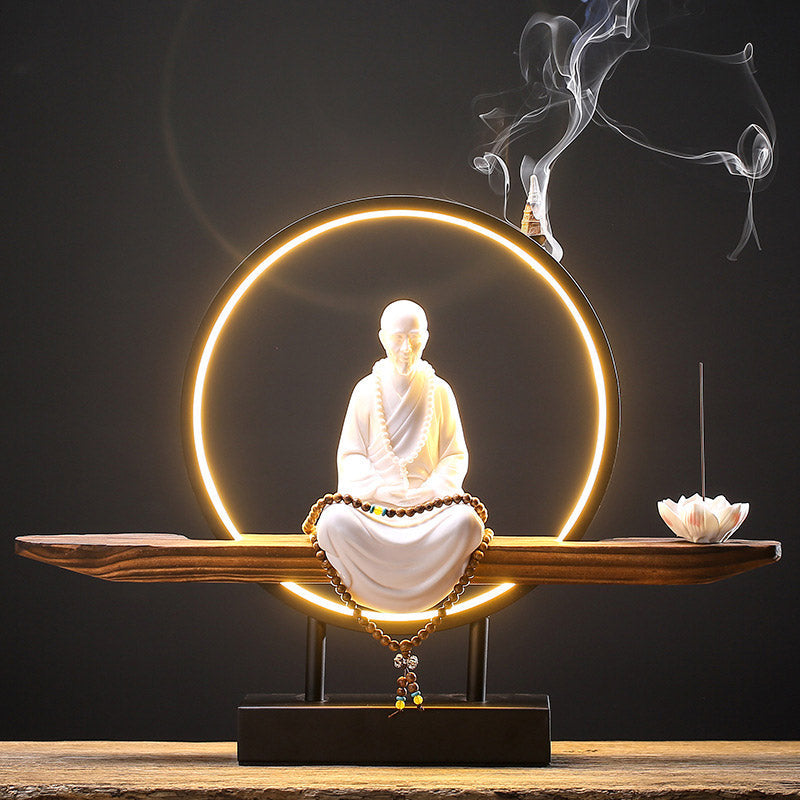 Buddha Avalokitesvara Ceramic Lotus Relaxation Incense Burner – Delicate ceramic Guanyin on petal base, tranquil aroma decor