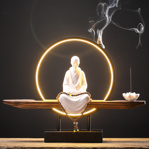 Buddha Avalokitesvara Ceramic Lotus Relaxation Incense Burner – Delicate ceramic Guanyin on petal base, tranquil aroma decor