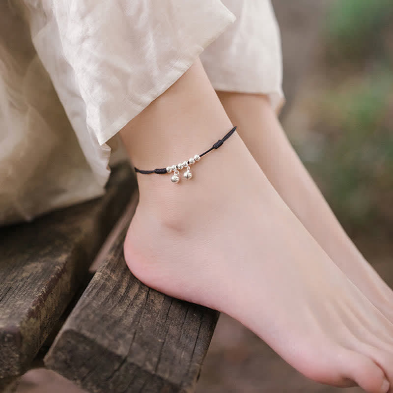 925 Sterling Silver Red String Bell Charm Anklet, image 13