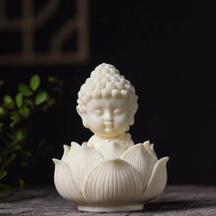 Mini Ivory Fruit Buddha Lotus Serenity Desk Decoration – Tiny ivory-fruit Buddha on lotus base, peaceful desk ornament gift