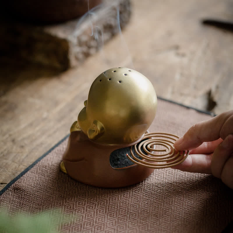 Laughing Buddha Ceramic Art – jovial pose incense bowl top, wellness space centerpiece