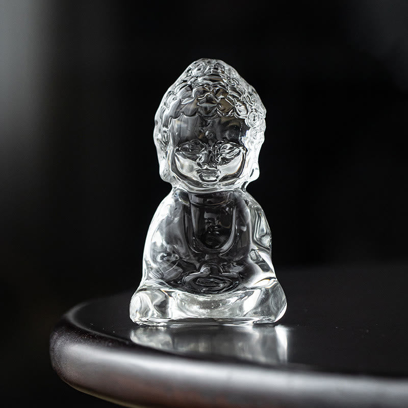 Mini Tathagata Buddha Liuli Serenity Desk Decoration – Gentle smile carving, peaceful home accent