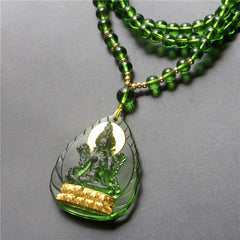 Green Tara Gold Plated Pendant – full necklace with green crystal beads and gold accents, full necklace