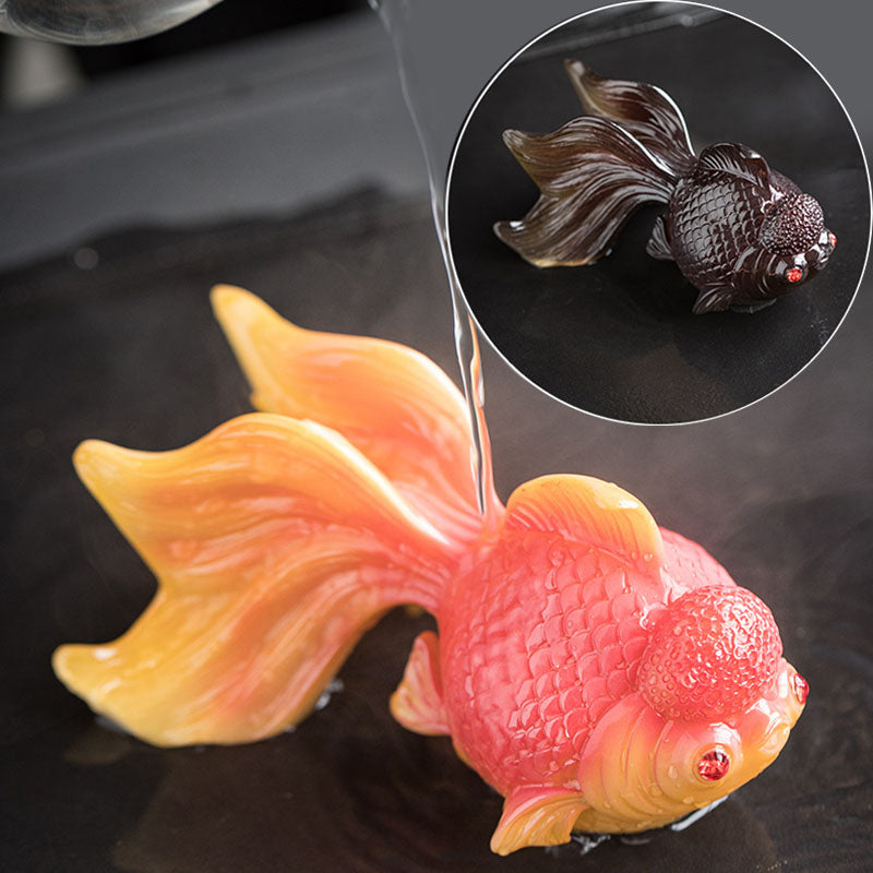 Koi Fish Resin Tea Pet – On tea tray with teapot, Feng Shui tea pet accessory