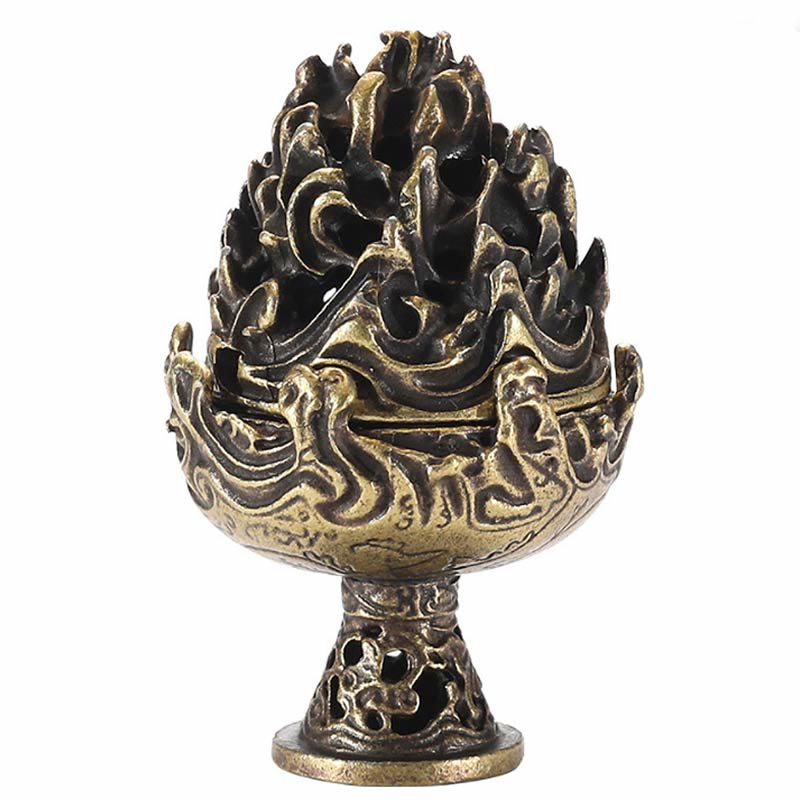 Copper Mountain Incense Burner – White background straight-on product shot, bronze openwork censer