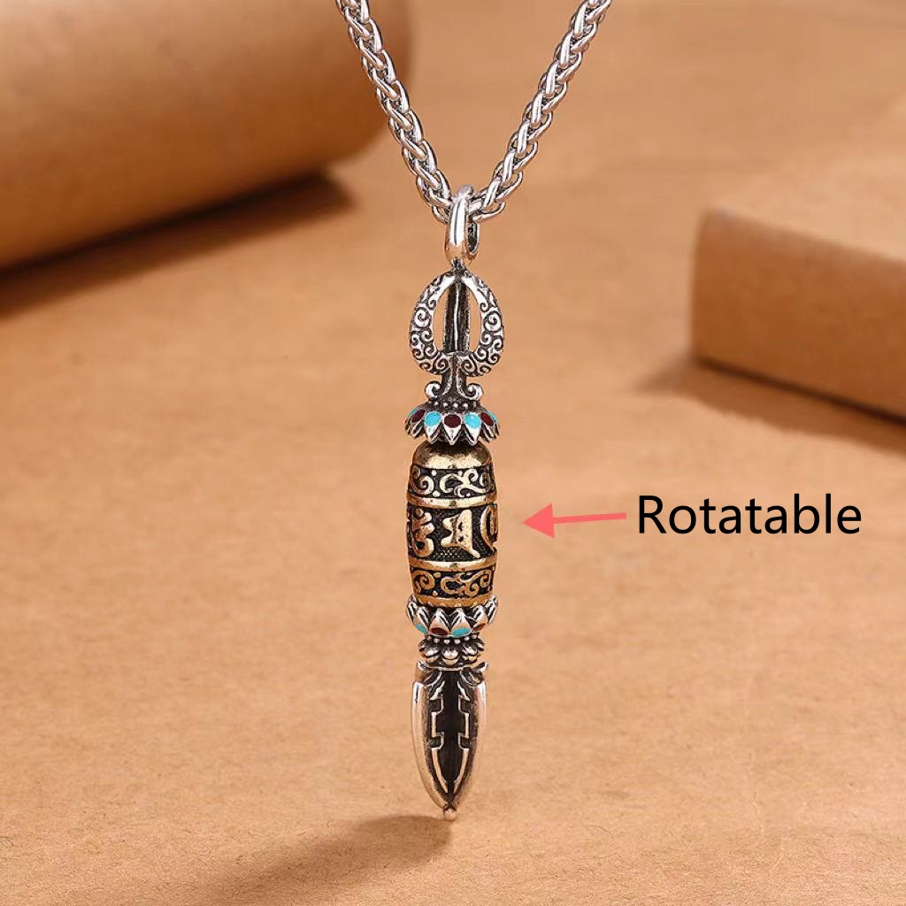 Om Mani Padme Hum Pendant – Rotatable barrel feature, turquoise and coral